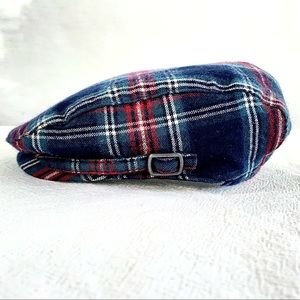 Little Boys Blue & Red Plaid Flannel Newsboy Cap w Side Buckle Accent OS